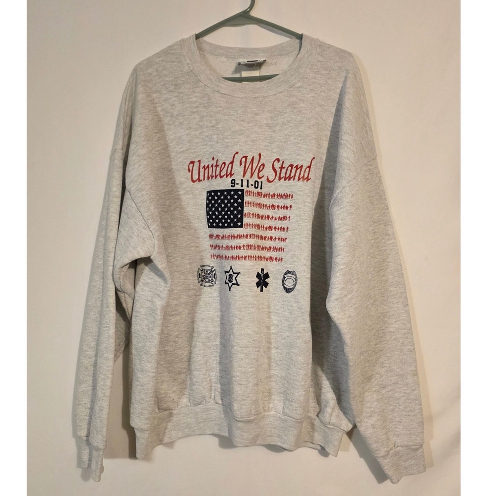 Vintage Lee United We Stand 9-11-01 Crewneck Sweatshirt Heather Gray XL